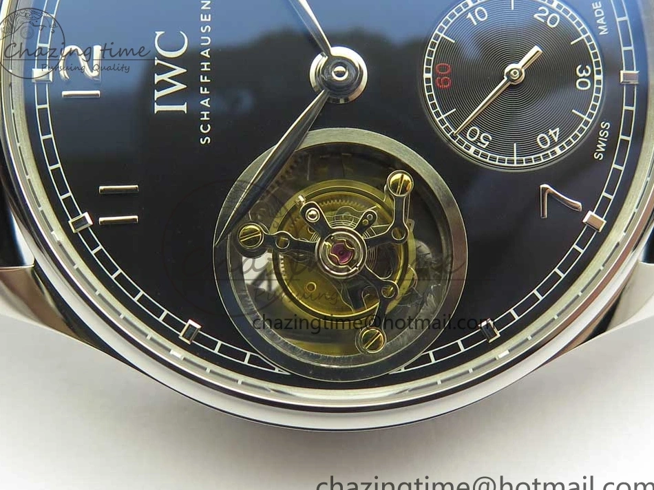MIROTIME 0524 Sporty Portuguese Tourbillon IW5463 SS ZF Best Edition Black Dial on Black Leather Strap 7173